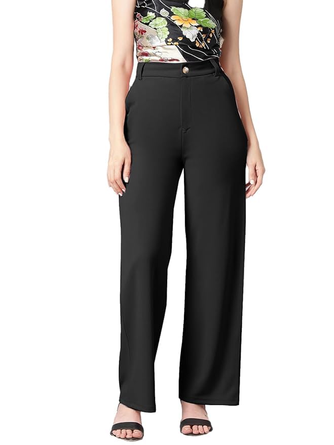 Women Trousers; Women's High Rise Cotton Blend Relaxed Fit Trousers;Women Formal Trouser;-picture-59