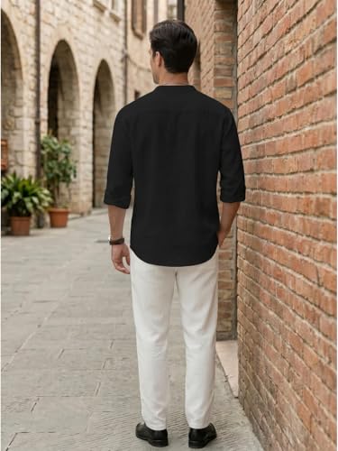 Image of DEELMO Men's Cotton Blend Mandarin Collar Self One Design Full Sleeve Casual Short Kurta