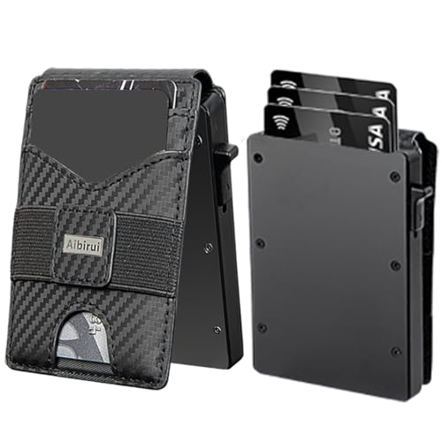 Slim Wallet for Men with Money Clip,Minimalist-Business Card Case,Carbon Fiber Slots Credit Card Holder RFID Blocking Bifold Pop Up Wallet with ID Window(Black Slim Wallet for Men Gift)