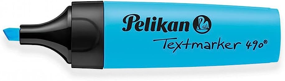 Pelikan® Highlighter 490 | Set of 10 pieces | Writing Comfort | Easy to Open | 3 Circular Thicknesses | Water Based Ink | High Fluorescence and Transparency | Blue