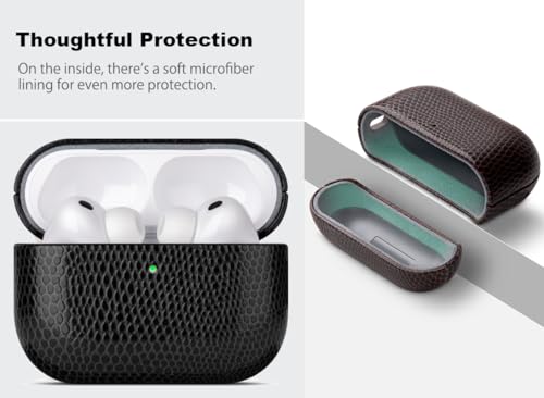 Image of Haobobro Handmade Case - for AirPods Pro 3 Case Cover - Selected Vegan Leather, Lizard Skin Texture, Drop Protective Hard Shell Cover for AirPods Pro 3rd Generation Earbuds - Black
