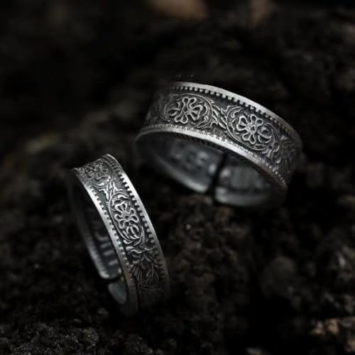 Vintage Lucky Sixpence Couple Adjustable Open Ring His & Hers Real Love Promise Ring Silver Couples Wedding Engagement Bands Top Ring Chunky Finger Bands BFF Gift for Best Friend Lover for Women