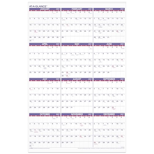 Image of AT-A-GLANCE 2027 Wall Calendar, Monthly, 24 inch x 36 inch, Full Year View (PM122827), White