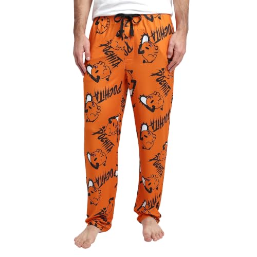 Bioworld Mens Adult Chainsaw Man Pochita Orange Sleep Pants- Medium