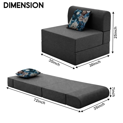 Image of Convertible 3 * 6 Single Seater Sofa Cum Bed | Foldable Sofa Bed for Apartments & Studio Rooms (Black, COMFORTMAX)