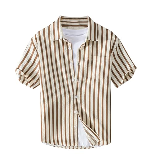 Chemise d'été rayée à manches courtes pour homme au style polyvalent et minimaliste
