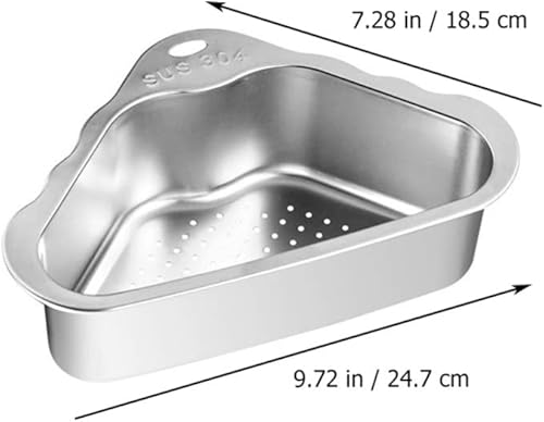 Miniatura 3 de Angoily Colador de fregadero cesta de drenaje de acero inoxidable triangular de malla de alimentos colador de basura plegable cesta de drenaje de
