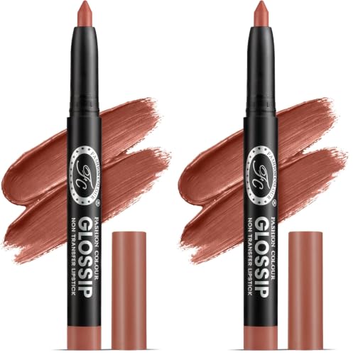 Image of Fashion Colour Glossip Non-Transfer Lipstick | Long-Lasting 12 Hours Stay | Retractable Lip Crayon | One Swipe Application | Available in 19 Vibrant Shades (Caramel) (Pack of 2)