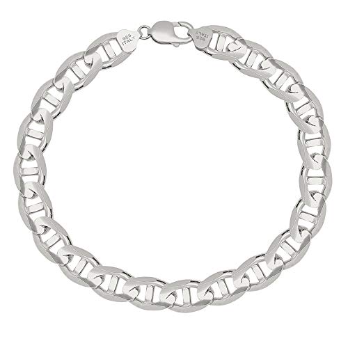 Savlano 925 Sterling Silver Italian Solid Mariner Link Chain Bracelet for Men & Women - Made in Italy Comes With a Gift Box