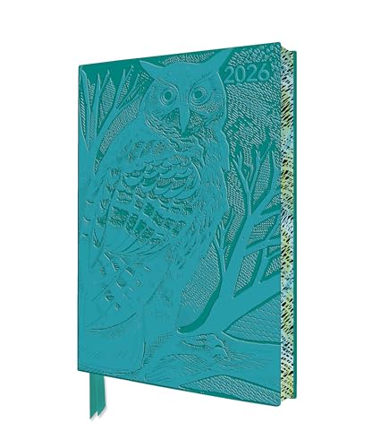 Angela Harding: Long Eared Owl 2026 Artisan Art Vegan Leather Diary Planner - Page to View with Notes: Original Flame Tree Publishing DIN A5-Format ... künstlerisch gestalteten Buchschnitt