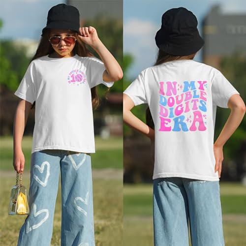 IZYJOY in My Double Digits Era Shirts Girls 10th Birthday T-Shirts 10 Years Old Birthday Party Short Sleeve Summer Tee Tops3