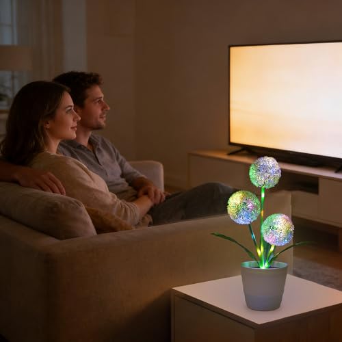 Image of Artificial Green Allium Flower Lamp, Color Changing LED Light for Bedroom Wedding Bar Coffee Shop Decor, Gifts for Women Mom Grandma Girlfriend Friend Birthday Christmas Valentines Mothers Day