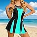 Women's One Piece Tummy Control Swimsuit Flowy Modest Swim Dress Fashion Colorblock Bathing Suit Skirt Swimwear Green