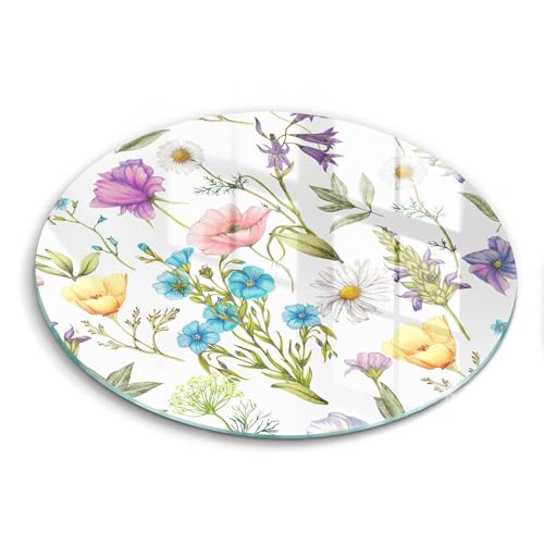 Planche à Découper Induction en Verre 30cm Wallfluent - Illustration de Fleurs - 2