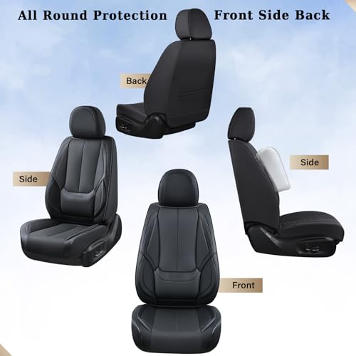 Image of Coverado Seat Covers, Car Seat Covers Full Set, Leather Seat Covers for Cars, Car Seat Protector, Black Car Seat Covers Front Seats and Back Seats Universal Fit for Most Cars