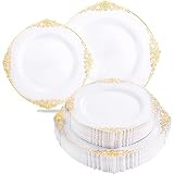 Liacere 60 Pack Gold Plastic Plates - White and Gold Disposable Plates include 30PCS 10.25inch Gold