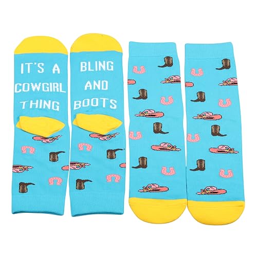 MBMSO Cowgirl Socks for Girls Western Equestrian Gift 2 Pairs Boots And Bling It's a Cowgirl Thing Socks Western Cowgirl Gift3