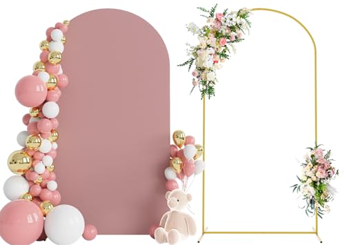 Wokceer 7.2 FT Wedding Arch Stand and Arch Cover, Metal Arch Backdrop Stand with Arch Stand Cover for Birthday Party Wedding Ceremony Bridal Baby Shower Event Decor