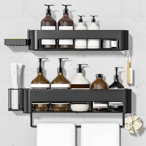 necvha Rustproof Shower Caddy, 4 Pack Shower Shelf No Drilling, 15.15in Large Capacity Shower Shelves Wall-Mounted Bathroom Organiser Storage (Black) - Cosy Home Interiors necvha Rustproof Shower Caddy, 4 Pack Shower Shelf No Drilling, 15.15in Large Capacity Shower Shelves Wall-Mounted Bathroom Organiser Storage (Black)
