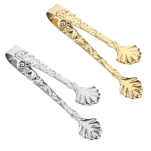 Ymapinc Lot de 2 mini pinces à sucre en forme de rose avec poignée en relief en acier inoxydable 304, pinces à thé vintage dorées et argentées, petites...