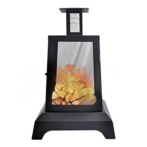 Large Fire Pits Wood Burning 44'' High Chimineas Fire Pit Steel Big Outdoor Pagoda Style Firepits Bowl with Mesh Spark Screen Modern Firepits for Camping,Backyard,Party…