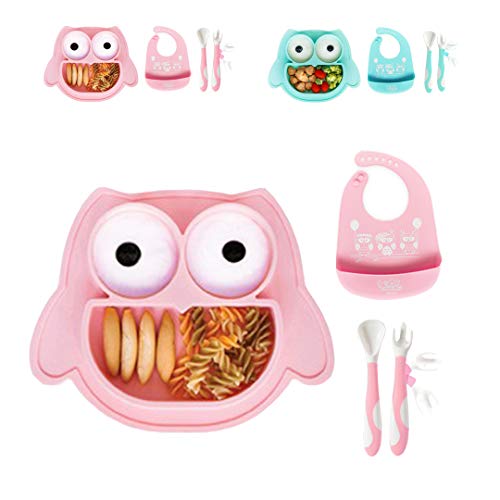 Brunoko Vajilla infantil Set de Plato bebe ventosa + cuchara silicona bebé...