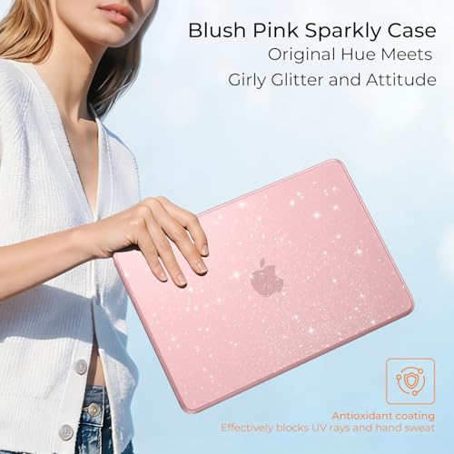 Image of EooCoo Case Compatible with MacBook Neo 13 inch 2026 Model A3404 with A18 Pro chip, Glitter Lightweight Hard Shell Scratch Resistant Protective Cover, Sparkly Blush