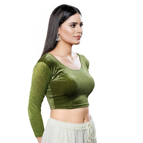 Image of Vamas Women's Velvet Non-Padded Stretchable Long Sleeve Saree Blouse (A-41.N)