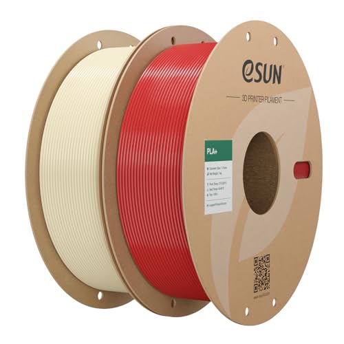 Image of eSUN PLA+ Filament 1.75mm, 3D Printer Filament 1kg Cardboard Spool(2.2lbs) PLA Plus Filament, Fits for Most FDM 3D Printers (Bone White+Fire Engine Red)