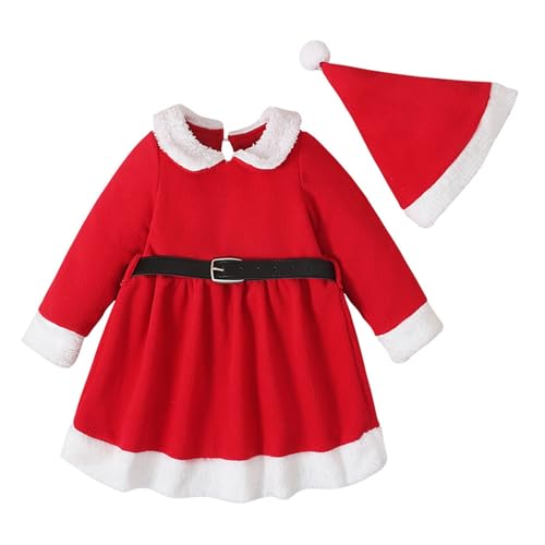 Vestido de Navidad para niña, vestido de manga larga, vestido de Navidad, vestido de invierno, cuello de muñeca con vestidos de cosplay y sombrero, juego de vestido para niños, vestidos de Navidad
