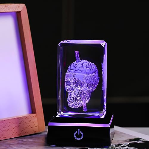 Image of Qianwei 3D Crystal Skull Decor- Halloween Skull Light Witch Figurines Occult Medieval Goth Satanic Home Desk Glass Skull Decor Witchy Gifts Horror Lilith Statue
