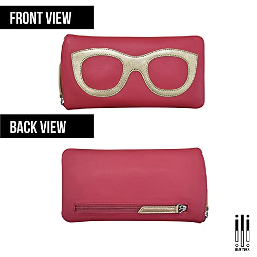 Image of ili New York Smooth Leather Soft Eyeglass Case, Zip Closure with RFID Blocking Lining, Travel-Friendly in Vibrant Colors