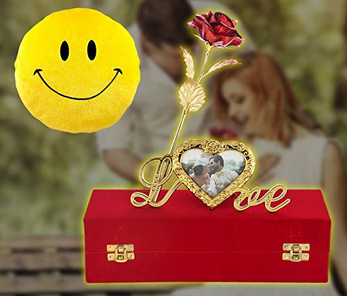 INTERNATIONAL GIFT® Red Rose Flower 25 cm with Photo Frame Love Stand with Luxury Red Gift Box Packing with Emoji Smiley Pillow/Cushions-image-36