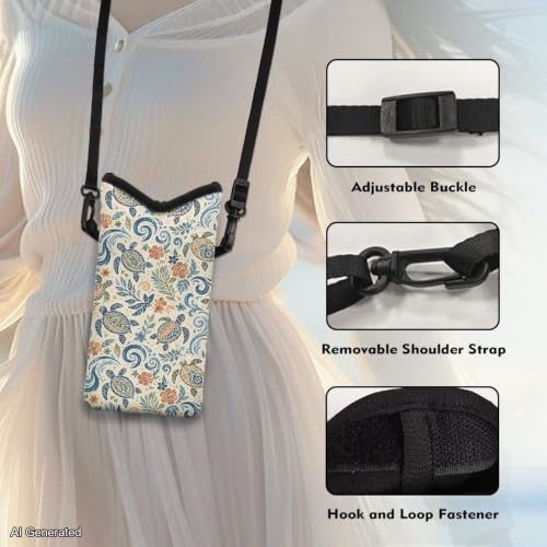 Image of Lightweight Crossbody Cell Phone Purse with Shoulder Strap Water-Resistant Small Satchel Pouch for Women, for Cellphone, Keys, Lipstick, Cashes, Passport, Retro Sea Turtle Floral Beige