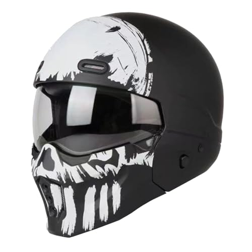 Casco Integral Modular Moto Retro para Adultos Cascos Integrales De Motocicleta Cascos De Motocross con Visera Homologado ECEDOT para Hombres Y Mujeres Forro Extraíble K,XL:61-62CM