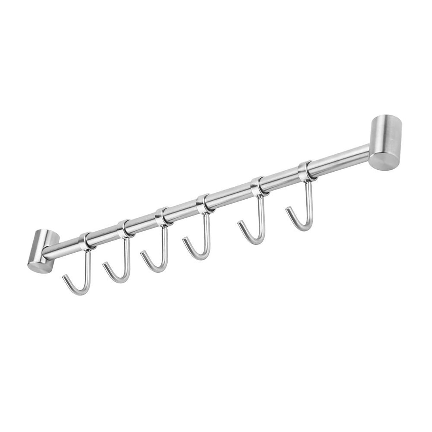 INTIRILIFE Barra de Colgar para la Cocina de Acero Inoxidable con 6 Ganchos móviles para taladrar - 35.8 x 3.4 x 2.2 cm - Barra de Colgar para la Cocina Gancho Varilla portavasos Soporte de Pared