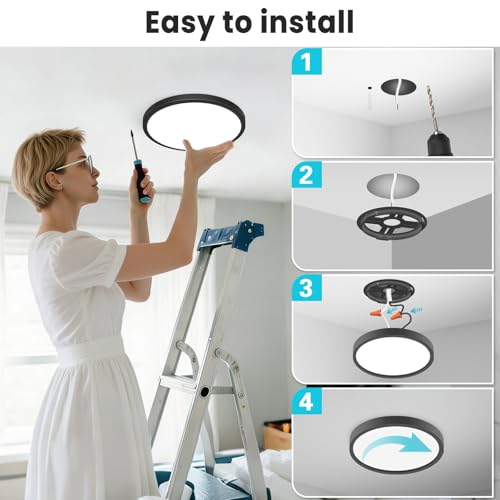 Image of libtit 7 inch Flush Mount LED Ceiling Light Fixture, 3000K-6500K Adjustable, 15W 1500lm Black Satin Round Ceiling Lamp for Bathroom Hallway Kitchen Bedroom, 6 Pack