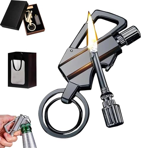 Zoniyo Lighter, 2026 New Permanent Match Infinity Lighter with Multitool Keychain Bottle Opener, Waterproof Refillable Metal Match Survival for Camping, Hiking, Emergency (Black)