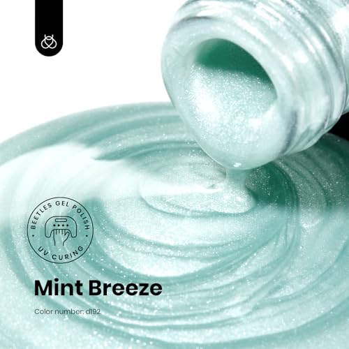 Image of Beetles Mint Green Gel Polish, 15ML Mint Green Glitter Nail Polish Pearlescent Shimmer Mermaid Gel Nails Soak Off U V LED Nail Lamp Need Manicure Salon DIY Nail Art Design