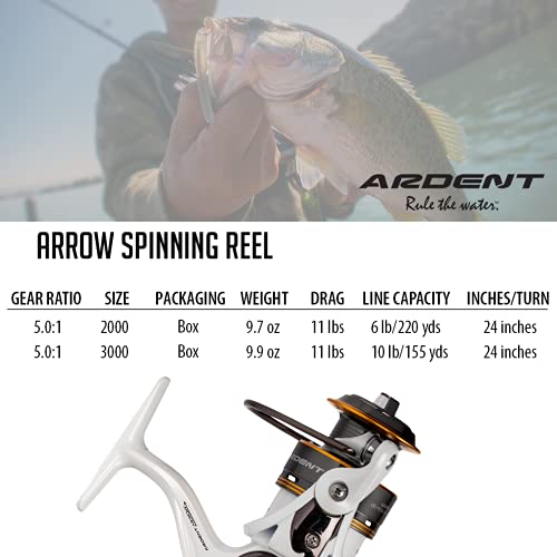Ardent Arrow 5.0:1 Spinning Fishing Reel - Left Or Right Hand White / Orange, 2000 #TOP3