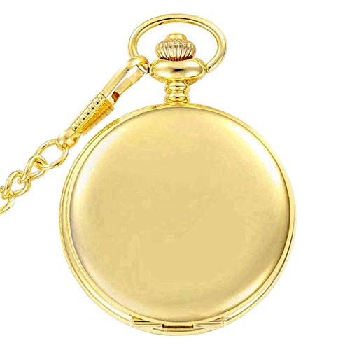 Golden Classic Smooth Full Hunter Pocket Watch with Chain