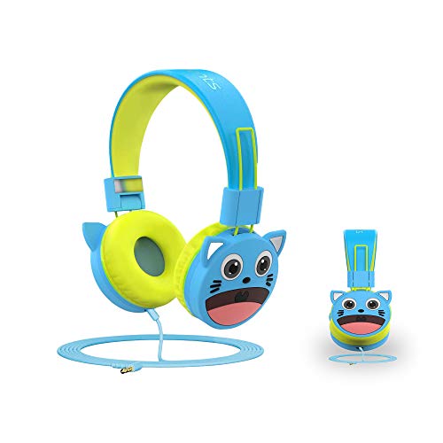 Cute KidMoments Kids Headphones with 85dB Volume Limited Hearing Protection, BPA Free Food Grade Material, Tangle-Free Cord,Wired On-Ear Headphones Headset Gifts for Kids Children,Toddler,Baby (Blue)