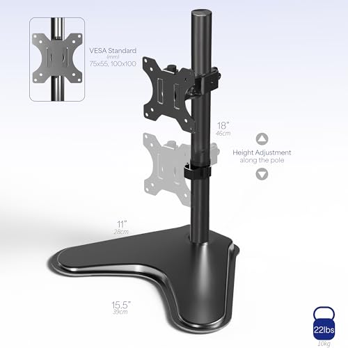 VIVO Single Monitor Desk Stand, Holds Screens up to 32 inch Regular and 38 inch Ultrawide, Freestanding VESA Steel Mount Base, Adjustable Height, Tilt, Swivel, Rotation, Black, STAND-V001H - Image 4