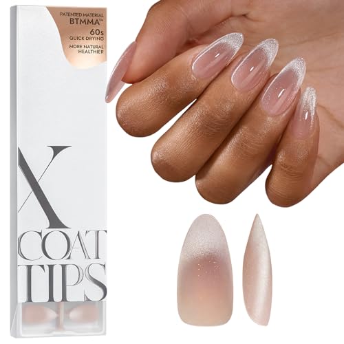 BTArtboxnails XCOATTIPS Cat Eye French Tip Press On Nails, M Almo...