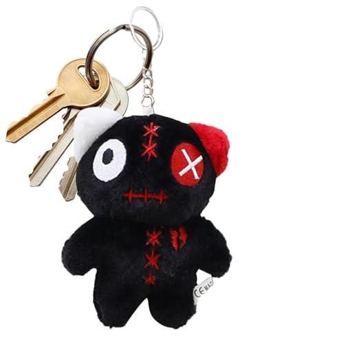 Litera de gato de peluche - colgante gótico de gato alienígena de ojos grandes, colgante de mochila de peluche | Linda cama de llavero colgante para novia, regalo de anni, Negro , Se référer au