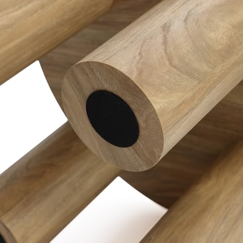 LuxenHome Round Coffee Table with 4 Pillar Legs, 27.5\'\' Wide Accent Center Table, Modern Farmhouse Oak Finish Wooden Low Cocktail Tea End Table with Sturdy Base for Living Room Home Office - Thumbnail 6