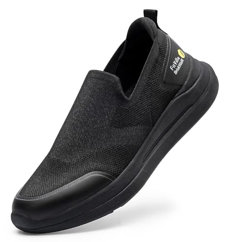 FitVille Schuhe Herren extra breit Bequeme Turnschuh Leicht Walkingschuhe Atmungsaktiv Breite Slipper Schuhe, Schwarz, 42 EU X-Weit