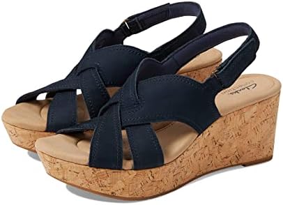 Clarks Women's Rose Erin Wedge Sandal, Navy Nubuck, 9 | Image 3