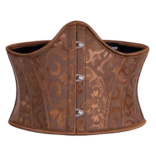 Renaissance Corset Belt for Women Underbust Bustier Top Brown Jacquard 12