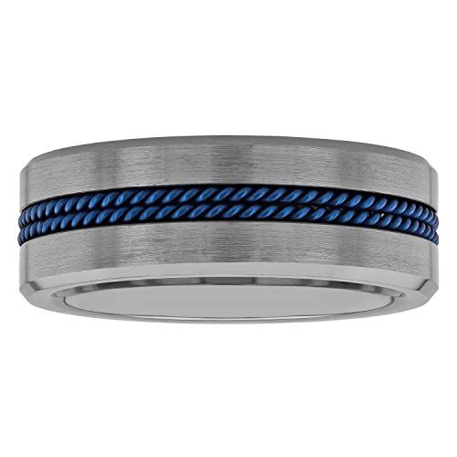 Alliance carbure de tantale homme 8mm brossée avec corde bleue centrale